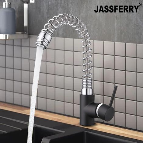 JASSFERRY Kitchen Mixer Tap Heavy Duty Brass Black Body Single Lever Monobloc Sink Faucet with Chrome Spring Swivel Spout