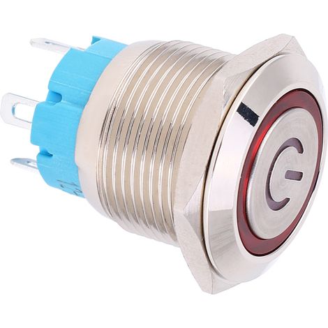 Bouton-poussoir 12-24 V CC, rond 19 mm, 4 pôles, à actionnement automatique, avec indicateur de fonctionnement, rouge (1/5)