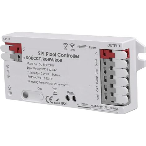 Contrôleur LED pour bandeau numérique SPI, compatible WiFi et application Tuya, plus de 40 effets lumineux dynamiques, pilotage pixels SPI (1/5)