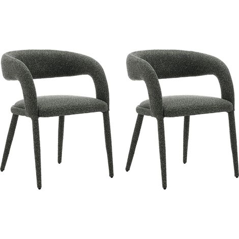 Lot de 2 chaises repas 58x58x77 cm en tissu bouclette vert foncé (1/5)
