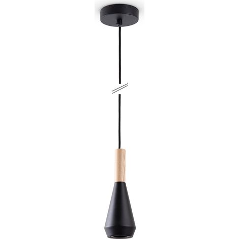 Paco Home Pendelleuchte Esstisch Lampe Küche Wohnzimmer Lampenschirm Stahl Holz GU10 Schwarz, Ø9cm