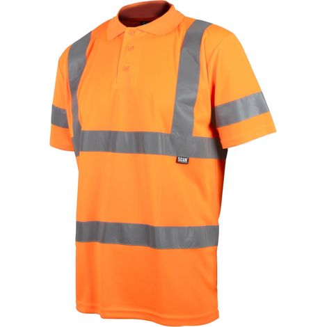 High-Visibility Orange Polo Shirt for Men, XXL (50-inch), 100% Polyester, Safety Workwear