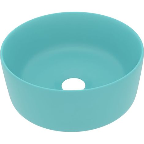 Lavabo rond de luxe vasque à poser de toilette lave-mains de salle de bain vestiaire cuisine maison intérieur 40 x 15 cm céramique vert clair mat