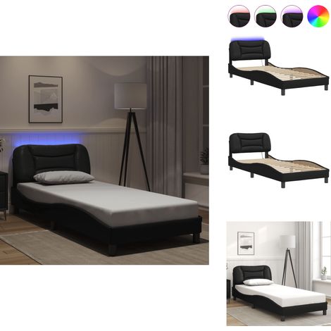 Cadre de lit avec LED sans matelas noir 80x200 cm - Lit Plateforme - Lit Design - Cadre Lit - Lit Double - Tête De Lit Rembourrée (1/5)