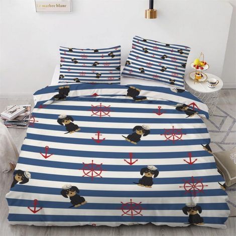 Bettwäsche-Set 3-teilig 155x220cm mit Dackel-Motiv, Mikrofaser, Reißverschluss