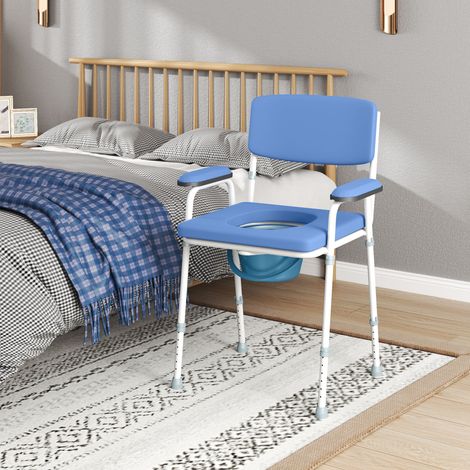 Sedia comoda multifunzionale con secchio removibile, altezza regolabile, sedile e braccioli imbottiti, blu (1/5)