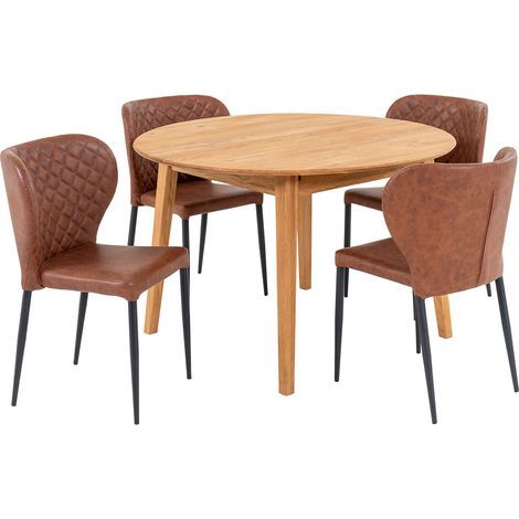 Metz Essgruppe Esstisch Ø118cm natur und 4 Pisa Stuhl braun. (1/5)