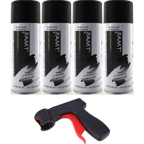 4 bombes de peinture noir mat 330ml - Amt + pistolet pour bombe de peinture