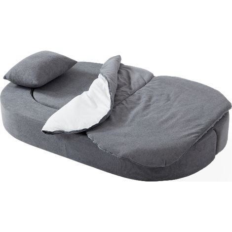Canapé convertible 2-en-1 avec matelas pliable et 2 coussins, mousse haute densité, couleur gris clair, taille simple (1/5)