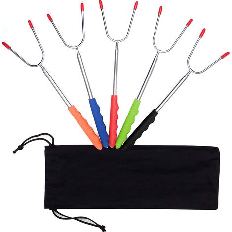 Grille rétractable pour guimauves, grille pour saucisses à hot-dog, fourchette à griller en acier inoxydable, pochette, (1/4)