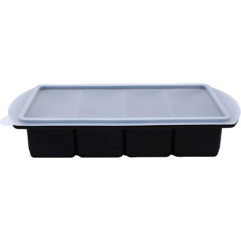Bac à glaçons grande capacité en silicone souple de qualité alimentaire, noir, 4 compartiments, pour congélateur et réfrigérateur. (1/5)