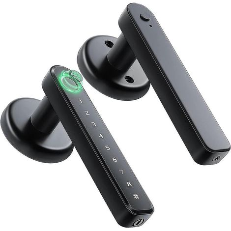 Serrure de porte intelligente à empreinte digitale avec poignée et clavier, entrée sans clé, pour hôtel ou bureau. (1/5)