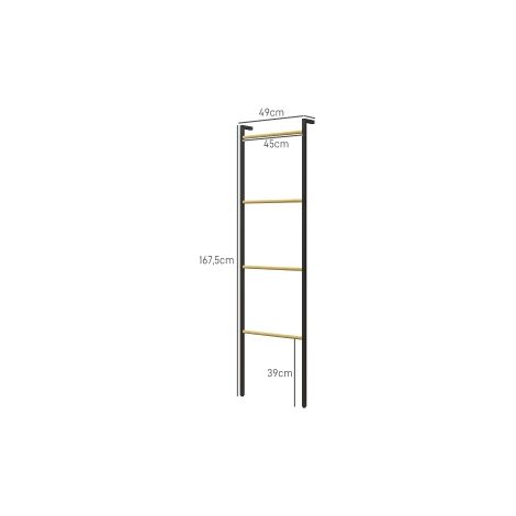 Échelle porte-serviettes noire en acier 49 x 167,5 cm avec 4 barres et design gain de place pour salle de bains et chambre (1/5)