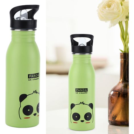 Amerikanische Kinder-Trinkflasche aus Edelstahl 304, Sport-Trinkflasche, Kaltwasserbecher, einwandiger Ausgießer, grünes Panda-Design. (1/5)