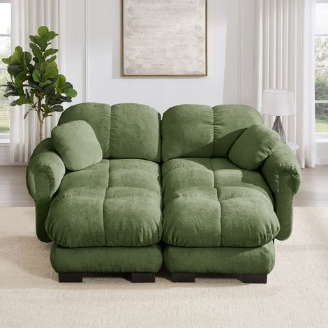 Canapé panoramique 2 places modulable en U tissu chenille avec pouf mobile assise épaisse dossier ergonomique salon cosy design vert (1/5)