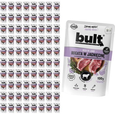 Alimento húmedo para perros BULT sabor cordero, sobre de 80 x 100 g. (1/2)