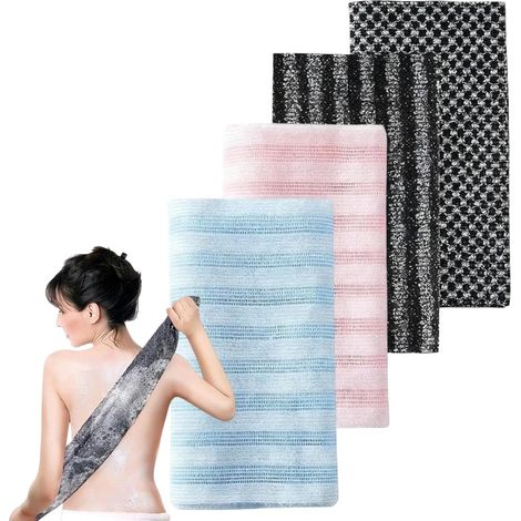 pezzi - Scrub antibatterici per la doccia - Asciugamano esfoliante - Asciugamano lungo per la schiena - 25x100 cm - Nero - Rosa - Blu - Per una pelle liscia (1/5)