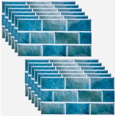 12Pcs Wall Tile Stickers 30x15cm Tile Stickers, Self-Adhesive Tile Decals Waterproof Tile Film for Kitchen and Bathroom (Duck Blue)