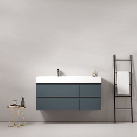 Mobile bagno sospeso 120 cm Blu Mare Lavabo a Sinistra in Resina Senza Specchio - Fiji Paint (1/4)
