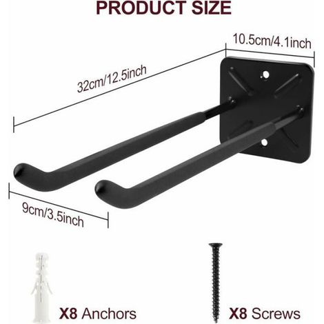 Crochet Garage - Porte-Manteau Mural - Organisateur Outils - Charge Maximale 15 kg - Lot de 2 (1/4)