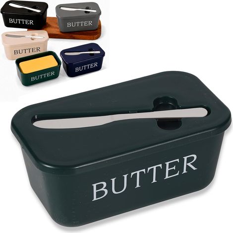 Beurrier avec couvercle et couteau épandeur, récipient à beurre en plastique de qualité alimentaire pour plan de travail de cuisine et réfrigérateur, grand porte-beurre bleu pour un usage (1/5)