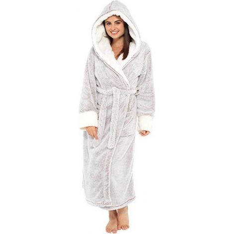 Accappatoio lungo con cappuccio in pile, grigio, taglia XXXL (1/3)