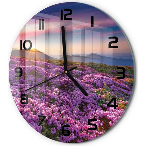 Horloge Murale Ronde Intemporelle Verre Trempé Silencieuse Design Élégant Fleurs dans les montagnes fi 30 cm (1/5)