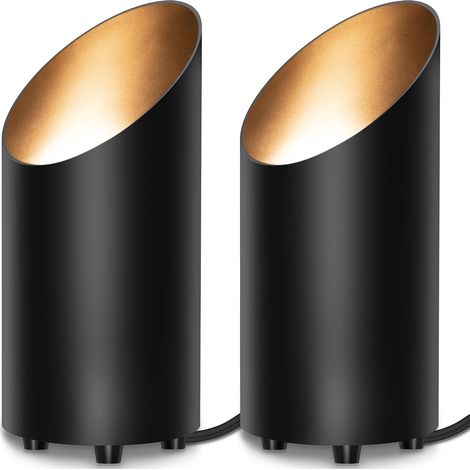 Set di 2 faretti da pavimento per interni – Faretti d'accento con lampadina da 2700K – Illuminazione d'atmosfera per casa, piante e foto – Cavo da 1,8 m e interruttore a pedale (1/4)