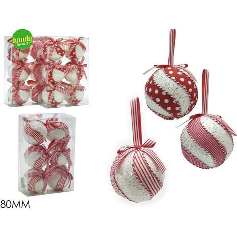 Set 6 palle natalizie general trade bianco e rosso Ø8 cm (1pz)