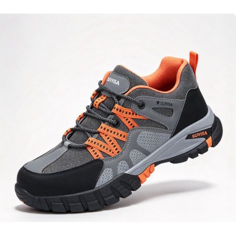 YBBH-1 pièce Chaussures de sécurité homme à embout acier européen large, semelle Kevlar 4.0mm anti-perforation, maille aérée et légère, gris, pointure 41 (1/5)