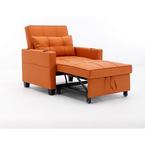 Canapé-lit simple extensible 3-en-1 – avec porte-gobelets et port USB, fauteuil inclinable, chaise longue, siège-lit, fauteuil, parfait pour les petits espaces