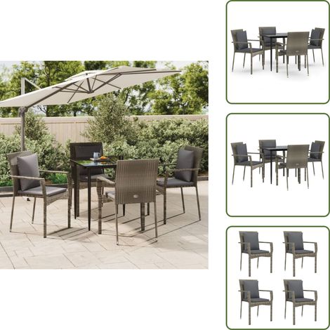 The Living Store 5-tlg. Garten-Essgruppe mit Kissen Schwarz und Grau Poly Rattan - Gartenessgruppe (1/5)