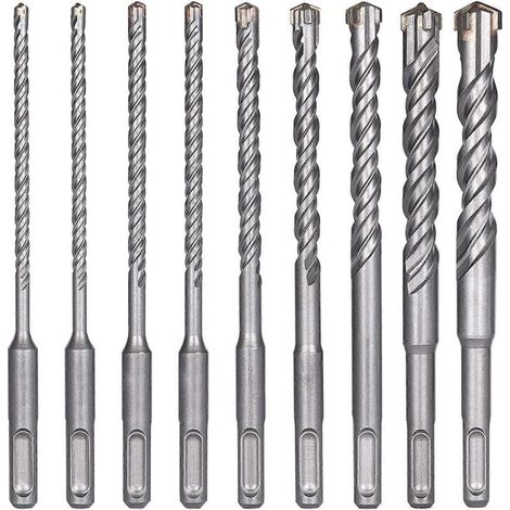 Trywise Forets à béton, 9 pièces (5 mm 16 x 160 mm), foret à marteau électrique SDS-Plus pour perceuse à percussion, forets transversaux pour brique, pierre, naturel (1/4)