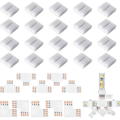 30 Pcs Connecteurs De Bande Led À 4 Broches Sans Soudure - 8 Mm De Large - Connecteur Sans Espace - Répartiteur Rvb L - Connecteur En Forme De T, Pour Bandes Lumineuses Led Multicolores Rvb 3528 2835 (1/5)