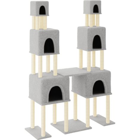 Tiragraffi per gatti Mobili per arrampicata su torre Tiragraffi piattaforma da arrampicata con tiragraffi in sisal leggero 199 cm grigio 020022601