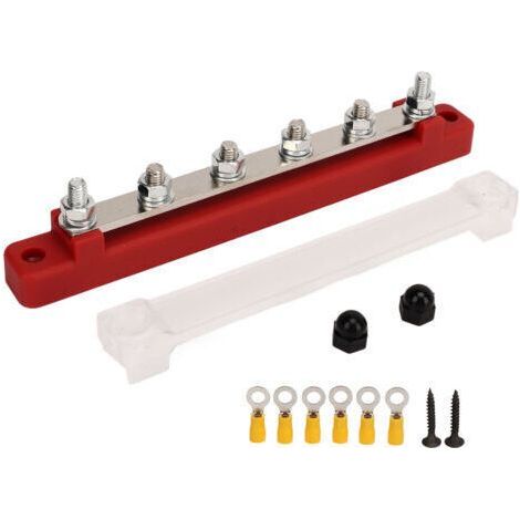 Bornier de Distribution d'énergie à 6 postes avec couvercle anti-poussière, goujons M6 DC12V à 48V 150A pour voitures, bateaux, camping-cars rouge-Chrom (1/5)