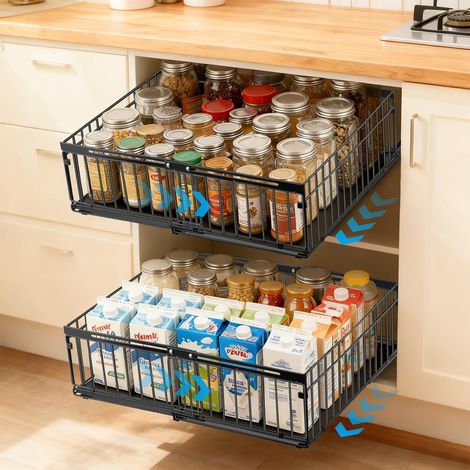 2 Pack Kitchen Cabinet Drawer Sliding Storage Organizer Expandable Adjustable Width 30-51cm No Drilling for Kitchen Bathroom Dressing (1/5)