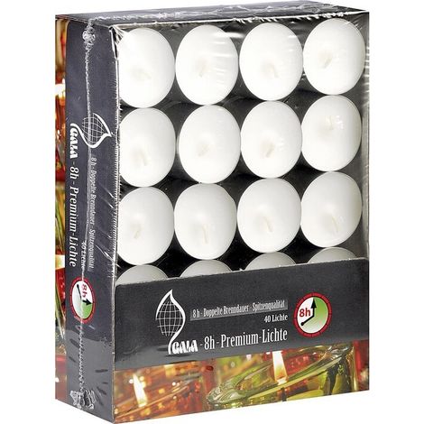 GALA-Kerzen Teelicht Nightlight 8h-Lichte Basic doppelte Höhe 40 im Pack 2,5cm Ø4cm - 8 Stück