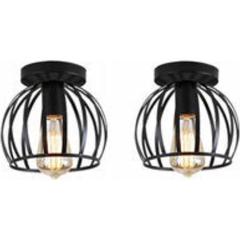 Retro Eisen Deckenleuchte E27 2er-Pack Industriebeleuchtung Metall Deckenlampe für Schlafzimmer Wohnzimmer - Schwarz (1/4)