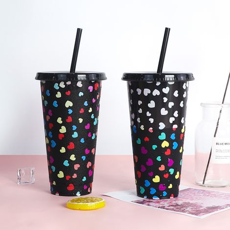 Tasses à changement de couleur, couvercles et pailles réutilisables, tasses pour boissons froides sans BPA, tasses de voyage (1/3)
