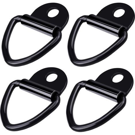 Schwarzes Set mit 4 robusten D-Ring-Zurrösen aus Edelstahl für Anhänger, LKWs und Boote (1/5)