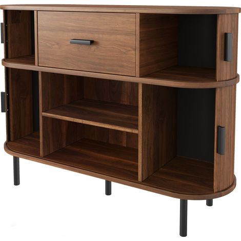 Credenza a due livelli con ante scorrevoli e cassetto 110 x 35 x 81,5 cm noce HOMVRA (1/5)