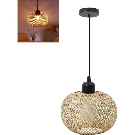 Suspension en bambou, suspension décorative pour chambre, douille E27, idéale pour une salle à manger ou un salon (ampoule non fournie)