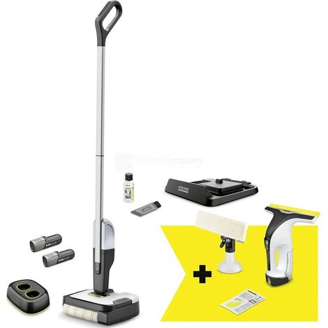 Aspiradora KARCHER FC 2-4 + WV 4-4, juego de mopa eléctrica para seco y húmedo, negro y plateado, sin bolsa, con batería (1/2)