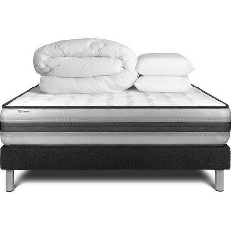 Komplettpaket Bett - Matratze 140x190 cm + Boxspringbett mit Lattenrost (im Set) + 2 Kopfkissen + Bettdecke - Vitalpower Recover (1/5)