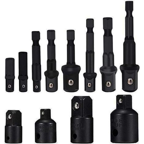 Steckschlüssel-Adapter-Konvertersatz Sechskant-Bohrer-Steckschlüssel 8-teiliges Steckschlüssel-Verlängerungs-Adapter-Bit-Set 4-teiliges Reduzieradapterset für Ratschen- und Steckschlüssel (schwarz) (1/5)