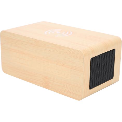 Enceinte Bluetooth en Bois avec Horloge et Alarme, Haut-parleur Stéréo Portable, Batterie 2000mAh, Éclairage LED Rouge, Design Bois Jaune (1/5)