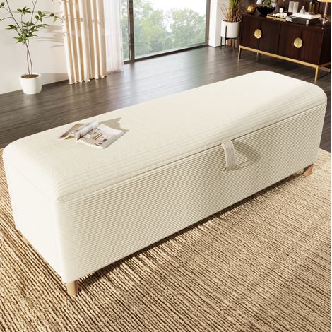 Banc de lit coffre 165 cm, banc rembourré à rangement hydraulique, cordon beige, REDOM (1/5)