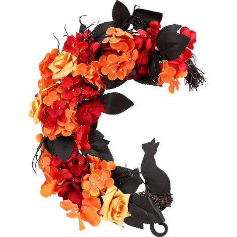 Couronne de fleurs artificielles Moon Cat avec ombre noire, décoration suspendue pour mur, porte, fenêtre, fête (1/5)
