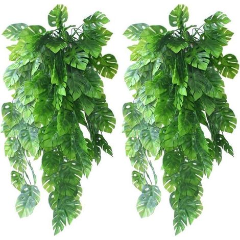 2 künstliche Efeupflanzen, künstliche tropische Monstera-Palmenblätter für den Innen- und Außenbereich (1/5)